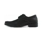 Zapato de vestir negro de cuero, con cordones y suela de goma.