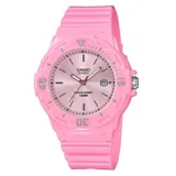 Reloj analógico Casio LRW200H, color rosa, con caja y correa de resina, esfera de 34mm y bisel giratorio. Resistente al agua hasta 100 metros.