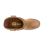 Bota corta Caterpillar color marrón, de cuero y gamuza encerada, con forro de malla de nylon, plantilla de espuma EVA y suela de goma.