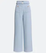 Pantalón de vestir celeste con textura tweed, de corte recto y cintura alta.