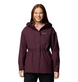 Campera larga impermeable y transpirable Columbia Hikebound II Long para mujer, color borgoña. Cuenta con tecnología Omni-Tech™ con costuras selladas, capucha ajustable, cierre frontal con solapa, cintura ajustable con cordón, puños ajustables, bolsillo oculto en el pecho y bolsillos con cremallera para las manos.