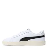 Championes Puma Smash 3.0 L de cuero sintético blanco con franja lateral negra y logo dorado.