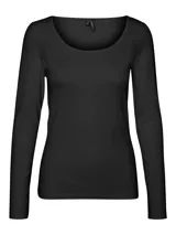 Remera negra de mangas largas con cuello redondo.
