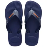 Ojotas Havaianas Top Max Comfort color azul marino con logo naranja en la tira.
