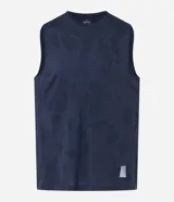 Musculosa deportiva amarilla de poliéster con tecnología dry, cuello redondo y estampado jacquard.