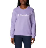 Buzo Columbia color lila con logo estampado en el pecho.