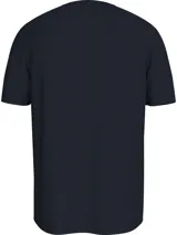 Remera azul marino de algodón con cuello redondo y logo de Tommy Hilfiger estampado en blanco en el pecho.