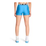 Calza corta de mujer Under Armour, modelo HeatGear Shorty, color azul con logo en la pierna izquierda y cintura elástica con la inscripción Under Armour.