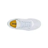 Championes Caterpillar Pause Retro T-Toe color blanco, confeccionados en cuero gamuzado, con forro 100% reciclado postindustrial, plantilla de espuma EVA suave, suela de goma duradera y construcción Strobel.