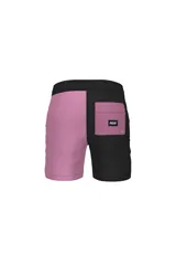 Short de baño negro y lila con cintura elástica ajustable con cordón.