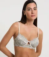 Soutien de encaje color gris con breteles ajustables y aro.