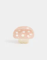 Broche para el pelo de acrílico color rosa con lunares blancos, con forma de hongo.
