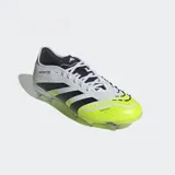 Championes de fútbol Adidas Predator Pro FG, color blanco con detalles en negro y amarillo.