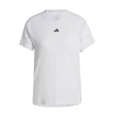 Remera deportiva Adidas Es Crew W, color blanco con logo negro en el pecho.