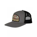 Gorro negro de Santa Cruz con parche frontal con diseño de calaveras cenando y logo de la marca.