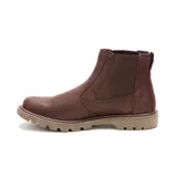 Bota Chelsea de cuero color marrón con elástico lateral y suela de goma.