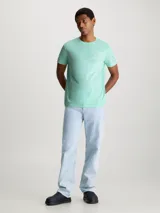Remera verde agua de Calvin Klein Jeans, de corte regular, cuello redondo y manga corta. Estampado frontal con el logo de la marca en color blanco.