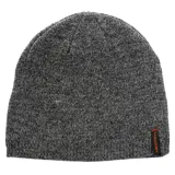 Gorro beanie unisex Merrell de punto jaspeado en tonos grises, con etiqueta de la marca en el lateral.