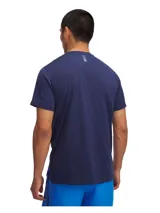 Remera deportiva Under Armour Launch Shortsleeve, color azul marino con logo blanco en el pecho.