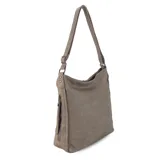 Cartera negra de simil cuero con apertura superior con cierre. Tiene detalle frontal en costura, dos bolsillos internos, un bolsillo divisor en el forro y bolsillos laterales con cierre. Incluye correa larga regulable.