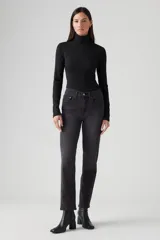 Pantalón de jean de tiro alto, corte recto y color gris oscuro.