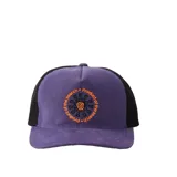 Gorro de camionero Rip Curl Search Sun, color violeta con paneles traseros de malla negra y logo bordado en el frente.