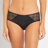 Culotte negro de microfibra con detalles de encaje en los laterales.