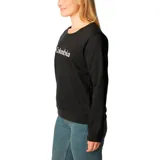 Buzo negro de cuello redondo y manga larga con logo de Columbia estampado en blanco en el pecho.