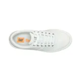 Zapatillas urbanas CAT modelo AMP, color blanco. Capellada de canvas recubierta en PU, forro de malla interior hecho con residuos industriales 100% reciclados, plantilla de espuma EVA suave, suela de goma duradera y con gran tracción.