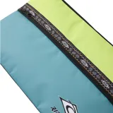 Cartuchera Rip Curl con diseño geométrico en verde y azul, cierre superior y bolsillo frontal con cierre.