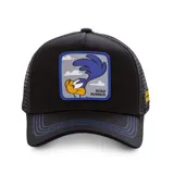 Gorro de malla negra con diseño de Correcaminos en la parte frontal.