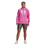 Canguro Under Armour de mujer, color gris con logo negro estampado en el pecho. Confeccionado en tejido Fleece ligero, cómodo y suave por dentro.
