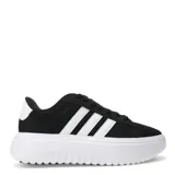 Championes Adidas Grand Court negros con las tres tiras blancas y suela alta blanca.