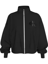 Buzo de Calvin Klein en color negro, hecho de mezcla de algodón orgánico con cierre frontal, cuello alto y detalles de satén.