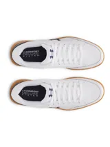 Championes urbanos Under Armour UA Official, color blanco con logo en azul y suela color caramelo.