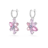 Caravanas en forma de flor con piedras en tonos rosas y morados, con baño de rodio.