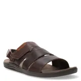 Sandalias de cuero color marrón habana, con múltiples tiras y ajuste con velcro en el tobillo.