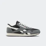 Championes Reebok Classic Nylon, color gris, negro y blanco, con detalles en gamuza.
