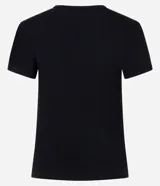 Blusa marrón de rib con cuello redondo y botones.
