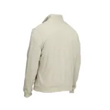 Campera color beige con cierre frontal, cuello alto y logo de la marca bordado en el pecho.