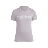 Remera Adidas de corte entallado color lila con logo blanco estampado en el pecho.