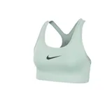 Sujetador deportivo Nike Swoosh color verde agua, de soporte medio, con almohadillas cosidas y tecnología Dri-FIT.
