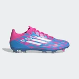 Championes de fútbol Adidas F50 League, color azul con detalles en rosa y blanco. Creados para desbloquear todo el potencial de tu aceleración, movimiento y velocidad.