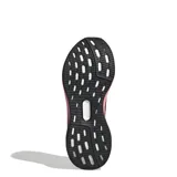 Championes Adidas Pureboost 5 para mujer, color negro con detalles iridiscentes en la mediasuela. Presentan las tres tiras características de la marca en color plateado.