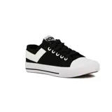 Championes urbanos Pony de lona color negro con detalles en blanco, acordonados y suela de goma.