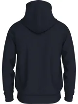 Buzo con capucha de color azul, confeccionado en mezcla de algodón y poliéster, presenta el logo de Tommy Hilfiger bordado en el pecho y en los puños.