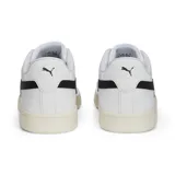 Championes Puma Smash 3.0 L de cuero blanco con franja lateral negra y logo dorado.