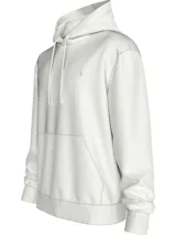 Buzo blanco con capucha y cordones ajustables, bolsillo tipo canguro y logo CK bordado en el pecho.