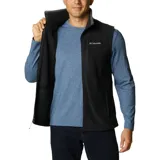 Chaleco de polar Columbia Fast Trek para hombre, color azul marino con cierre y detalles en azul eléctrico. Cuenta con cuello alto, bolsillos laterales con cierre y bolsillo en el pecho con cierre.