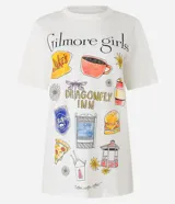 Remera blanca de algodón con estampado de elementos referentes a la serie Gilmore Girls.